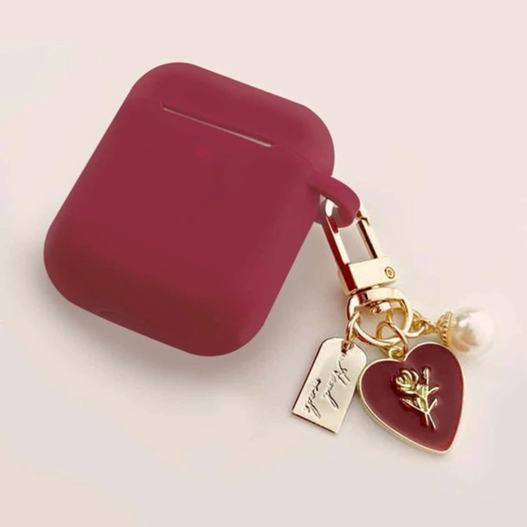 5/20$ Red Silicone Heart & Pearl Pendant AirPod Case ❤️ - Picture 3 of 3